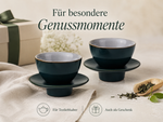 Bild in der Galerie öffnen: Teetasse "Ayame" mit Unterteller Türkis – 2er Set für Tee & Espresso