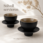 Bild in der Galerie öffnen: Teetasse "Ayame" mit Unterteller Schwarz – 2er Set für Tee & Espresso