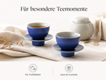Bild in der Galerie öffnen: Teetasse "Ayame" mit Unterteller Blau – 2er Set für Tee & Espresso