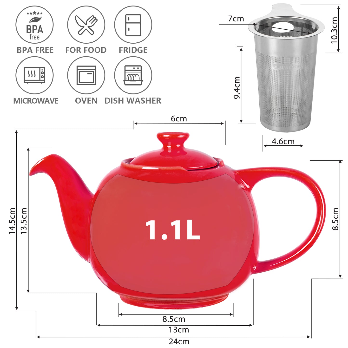 Urban Lifestyle Teekanne Swansea mit Siebeinsatz 1,1L