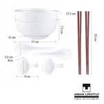 Bild in der Galerie öffnen: URBAN LIFESTYLE Ramen Schüssel aus Porzellan Warm Weiß mit Löffel und Essstäbchen 17,5cm