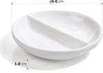 Bild in der Galerie öffnen: 6 x Runde Saucenschälchen Porzellan mit Unterteilung Stapelbar Shikoku (Ø 9 x 1,8cm Doppelschälchen) Sojasauce Schälchen, Sushi Schälchen, Fingerfood Gewürzschalen Dipschalen Set