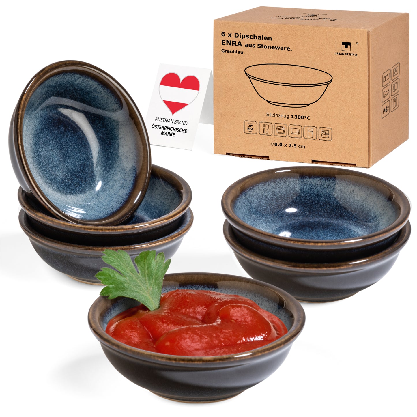 Sauceschälchen aud Steinzeug Enra Graublau Stoneware Dipping Bowls