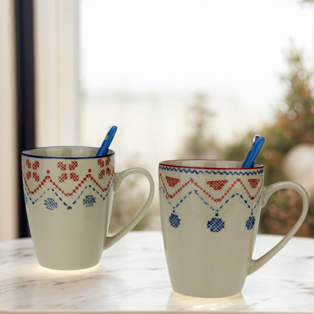 Kirsten Becher Keramik Tassen-Set im Nordic Design mit Löffel – 2er Set