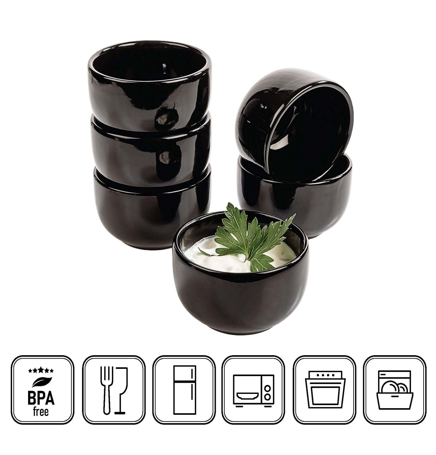 Dipschalen Set Kuro 6 x Rundes Snackschalen dipschalen Schwarz Steinzeug Keramik (Round-Set of 6) Urban Lifestyle