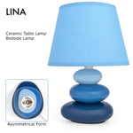 Bild in der Galerie öffnen: Urban Lifestyle Nachttischlampe Lina Blau, Keramik Tischlampe mit Stoffschirm, E14, LED geeignet