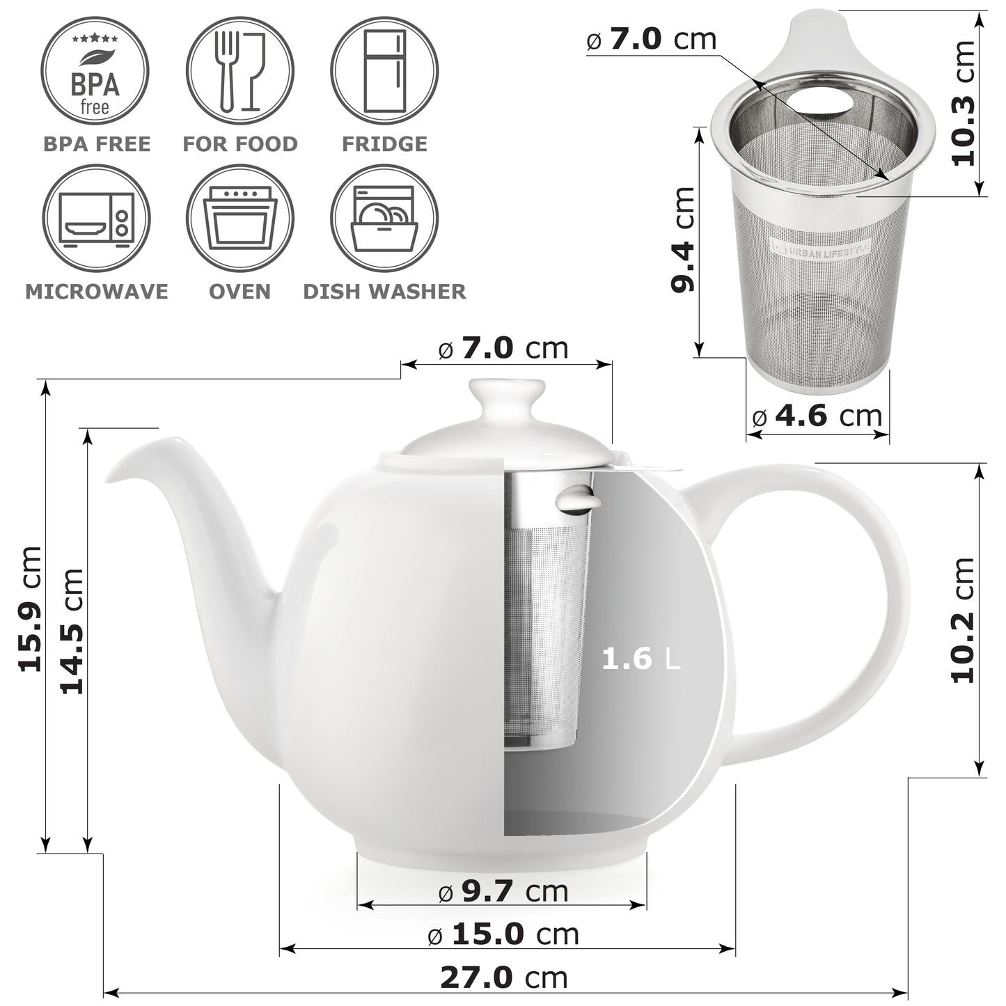 Urban Lifestyle Teekanne "Swansea" mit Siebeinsatz 1,6 L (Weiß)