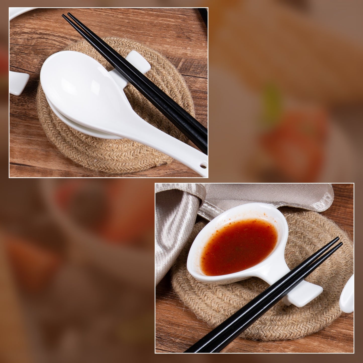 Ramen Zubehör Set 4 Personen – 4x Löffel, Schälchen & Essstäbchen (warm Weiß) Urban Lifestyle