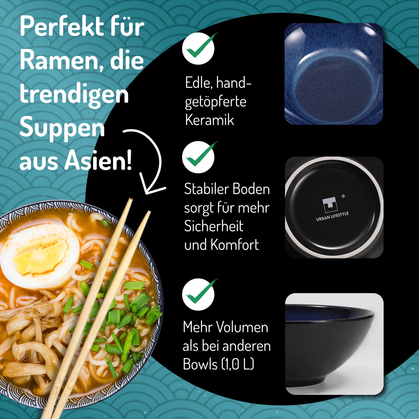 2er Set Ramen Schüsseln – schattierte Keramik, handgetöpfert Urban Lifestyle