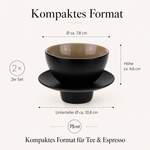 Bild in der Galerie öffnen: Teetasse "Ayame" mit Unterteller Schwarz – 2er Set für Tee & Espresso