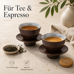 Bild in der Galerie öffnen: Teetasse "Ayame" mit Unterteller Zedernbraun – 2er Set für Tee & Espresso