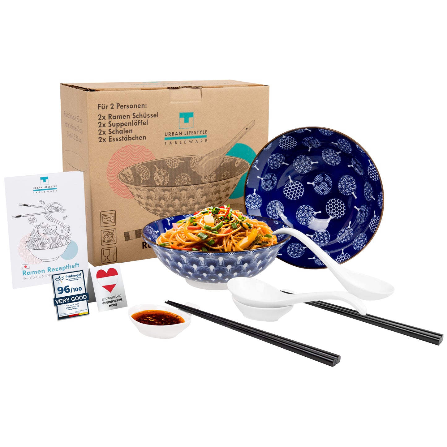 Urban Lifestyle Ramen Schüssel Dinner Set Keramik 8 Stück (Blau&weiß)