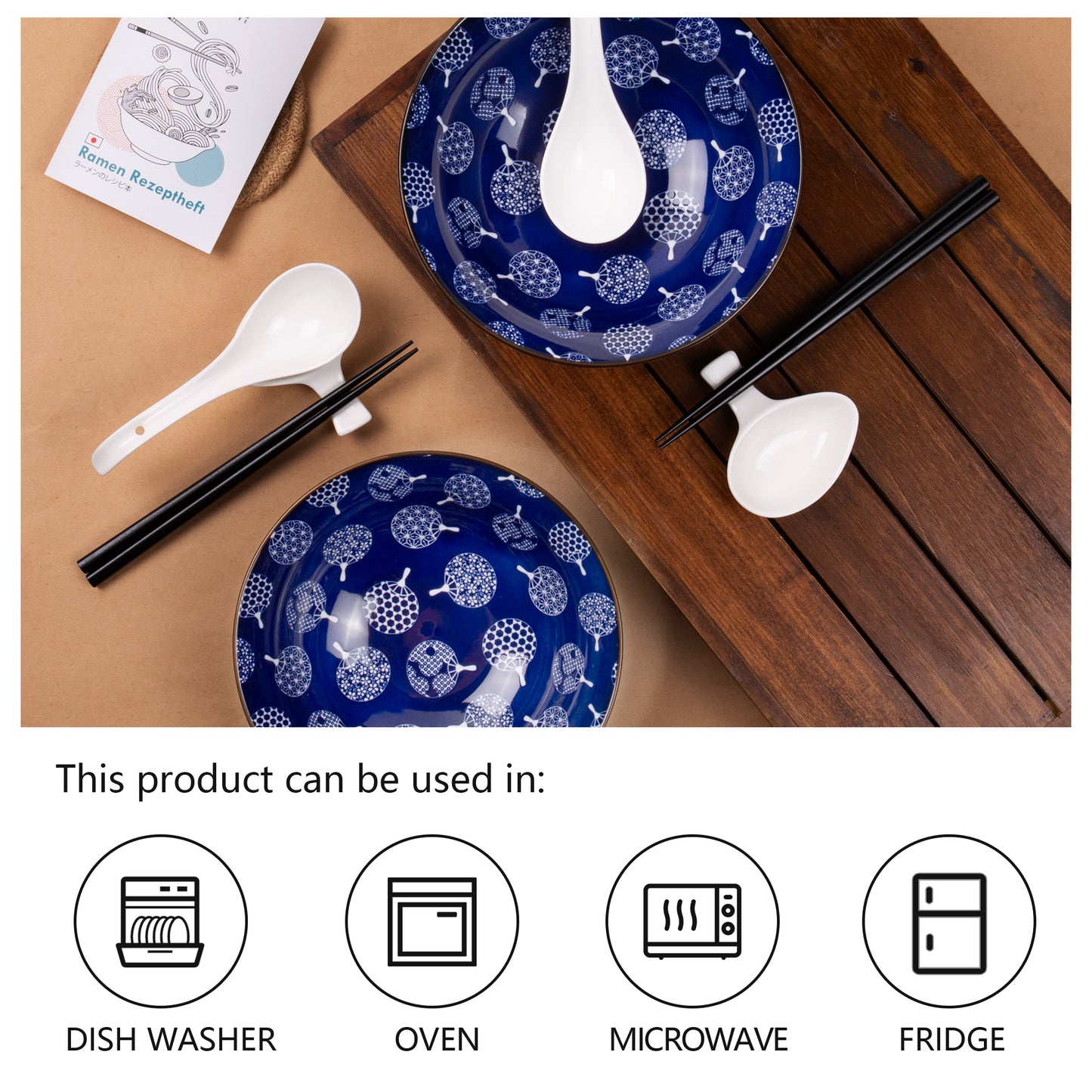 Urban Lifestyle Ramen Schüssel Dinner Set Keramik 8 Stück (Blau&weiß)
