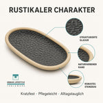 Bild in der Galerie öffnen: Mezze Teller oval schoko-braun Steinzeug 30 cm – belegt mit Vorspeisen