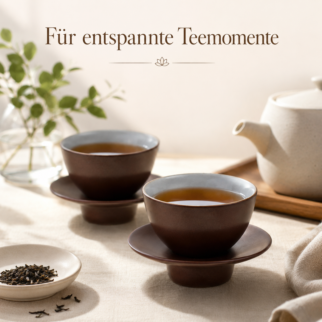 Teetasse "Ayame" mit Unterteller Zedernbraun – 2er Set für Tee & Espresso