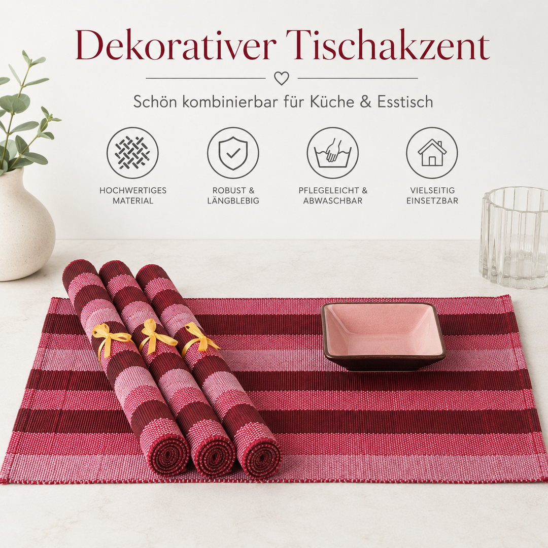 Bambus Tischmatten Vivian Hellrot 6er Set | Urban Lifestyle