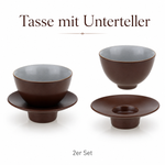 Bild in der Galerie öffnen: Teetasse "Ayame" mit Unterteller Zedernbraun – 2er Set für Tee &amp; Espresso