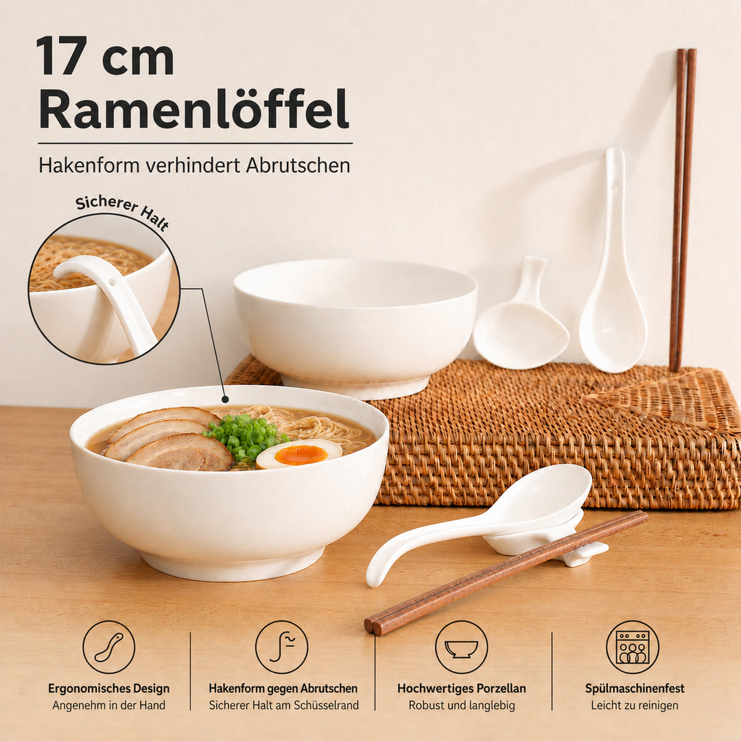 Ramen Bowl weiß Porzellan – gefüllt mit Ramen Suppe