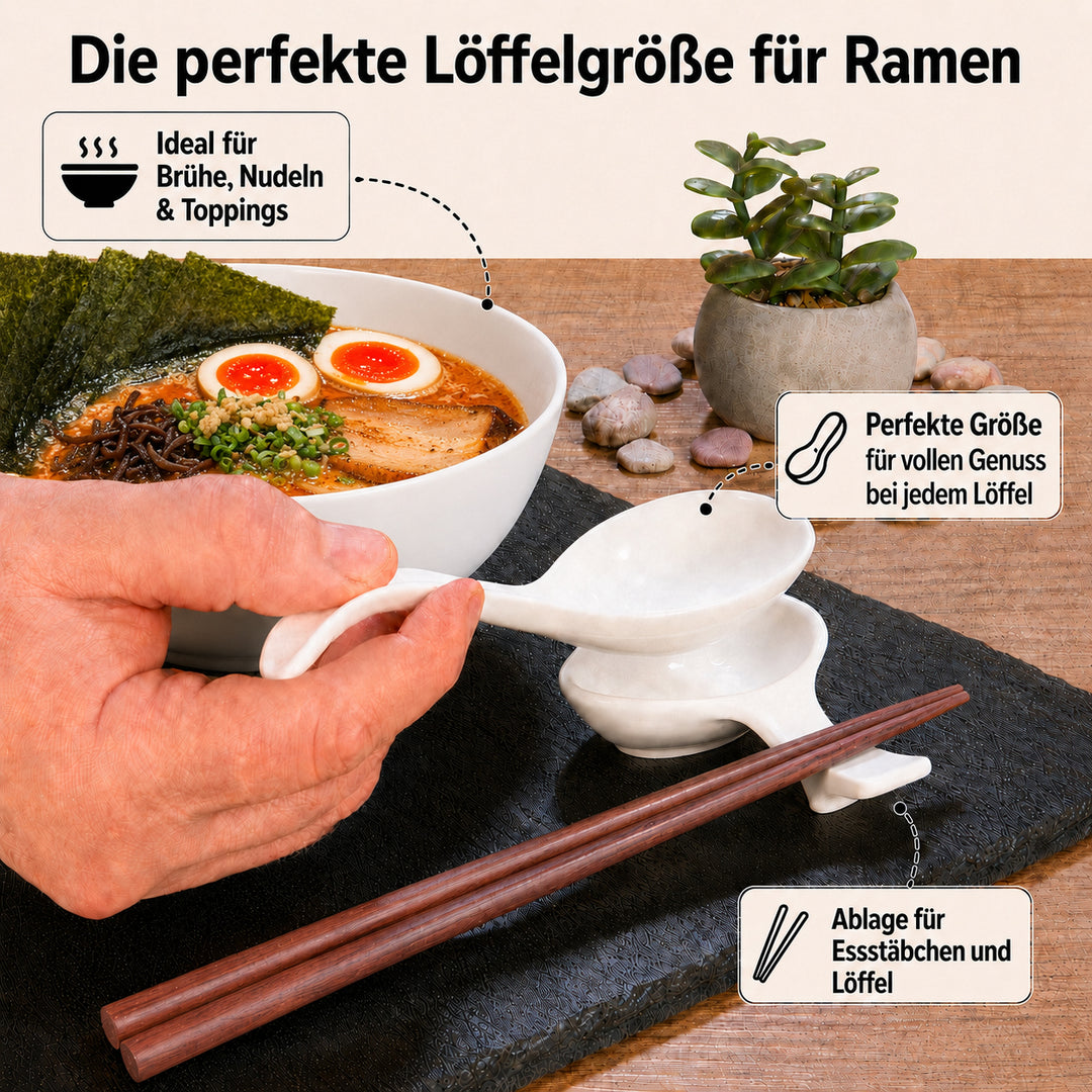 Ramen Bowl Set weiß Porzellan 17,5 cm – Draufsicht von oben