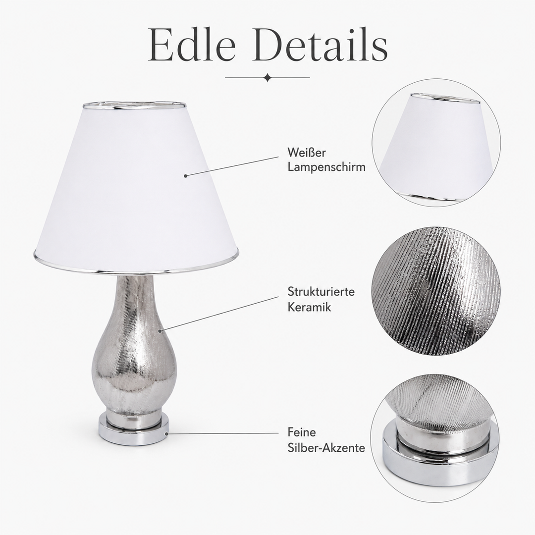 Tischlampe ARGENT Silber aus Keramik mit Lampenschirm
