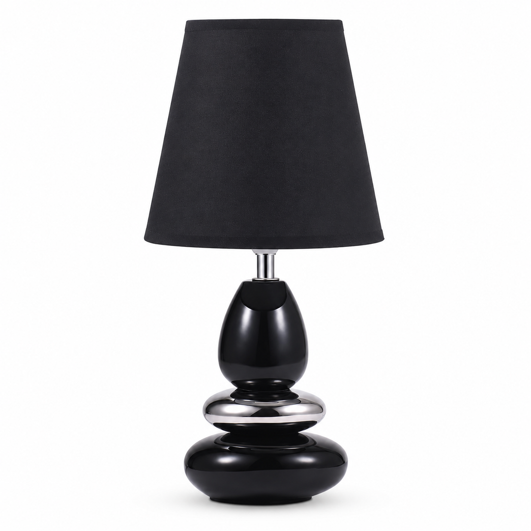 Tischlampe ANNA Schwarz aus Keramik mit Stoffschirm