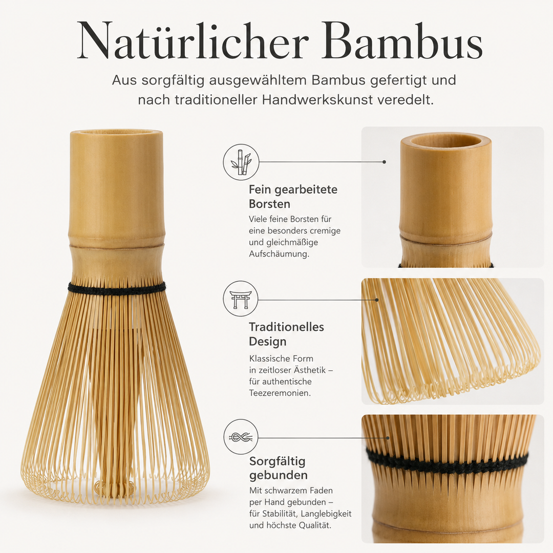 Matchabesen Chasen aus Bambus für Matcha Tee 100 Borsten
