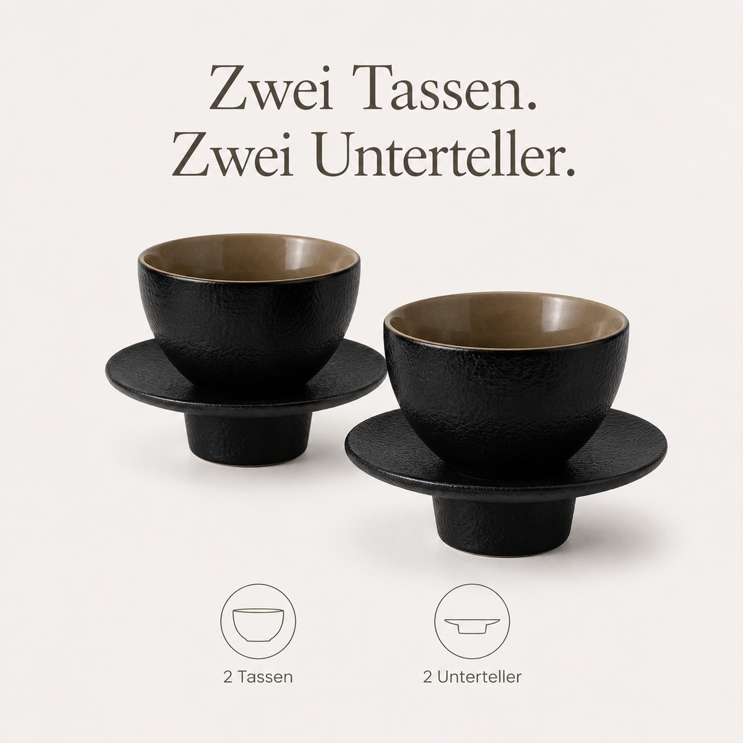 Teetasse "Ayame" mit Unterteller Schwarz – 2er Set für Tee & Espresso