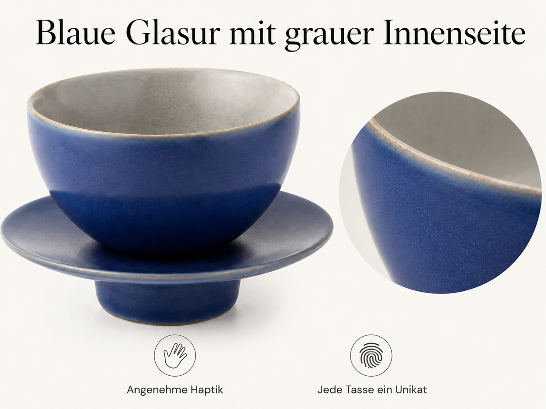 Teetasse "Ayame" mit Unterteller Blau – 2er Set für Tee & Espresso