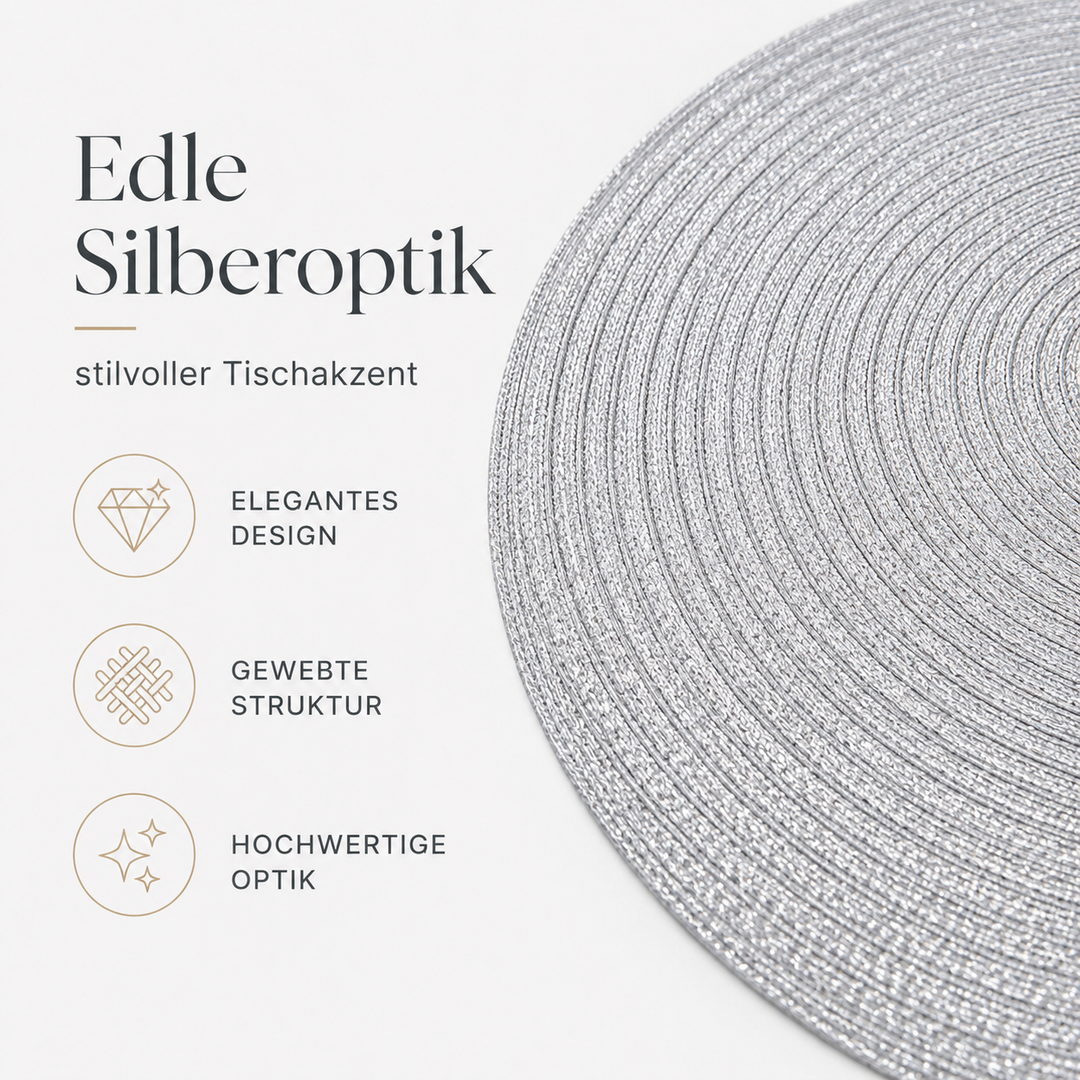 Tischmatten "Helena" Silber 6er Set Ø 38 cm runde Platzsets