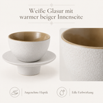 Bild in der Galerie öffnen: Teetasse "Ayame" mit Unterteller Weiß – 2er Set für Tee &amp; Espresso