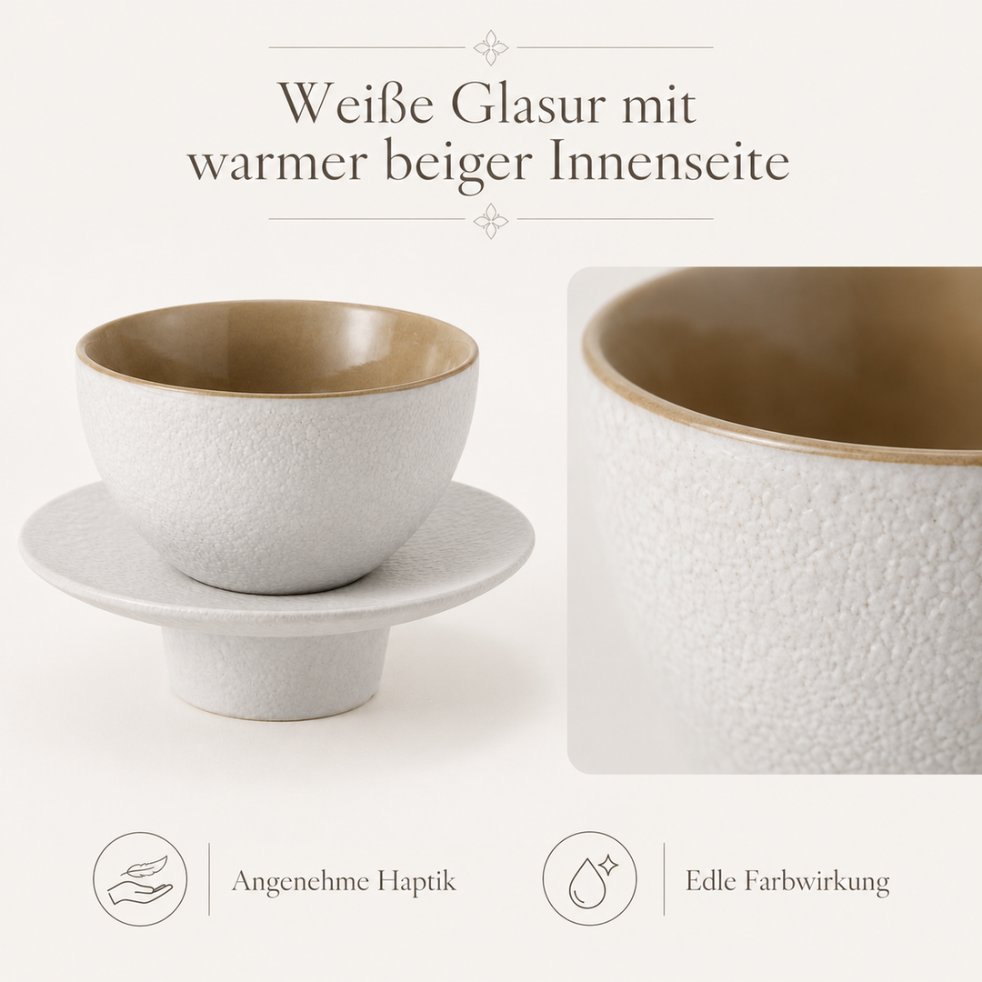 Teetasse "Ayame" mit Unterteller Weiß – 2er Set für Tee & Espresso