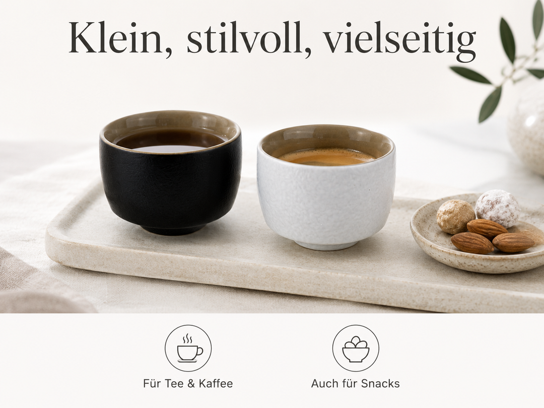 Teeschalen Set „Zen“ 2er Set – Matt Schwarz & Matt Weiß | Teetassen & Espressotassen aus Keramik
