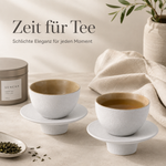 Bild in der Galerie öffnen: Teetasse "Ayame" mit Unterteller Weiß – 2er Set für Tee &amp; Espresso