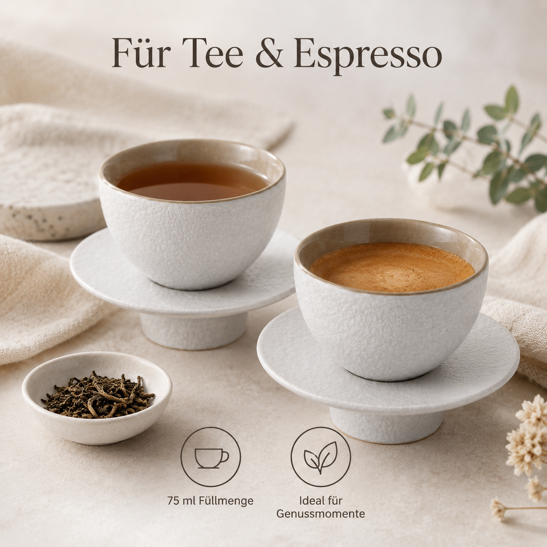 Teetasse "Ayame" mit Unterteller Weiß – 2er Set für Tee & Espresso
