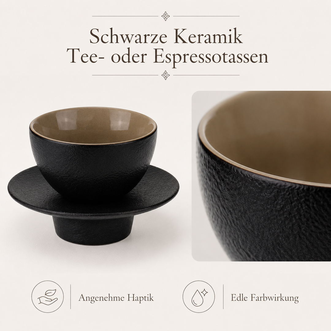 Teetasse "Ayame" mit Unterteller Schwarz – 2er Set für Tee & Espresso