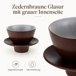 Bild in der Galerie öffnen: Teetasse "Ayame" mit Unterteller Zedernbraun – 2er Set für Tee &amp; Espresso