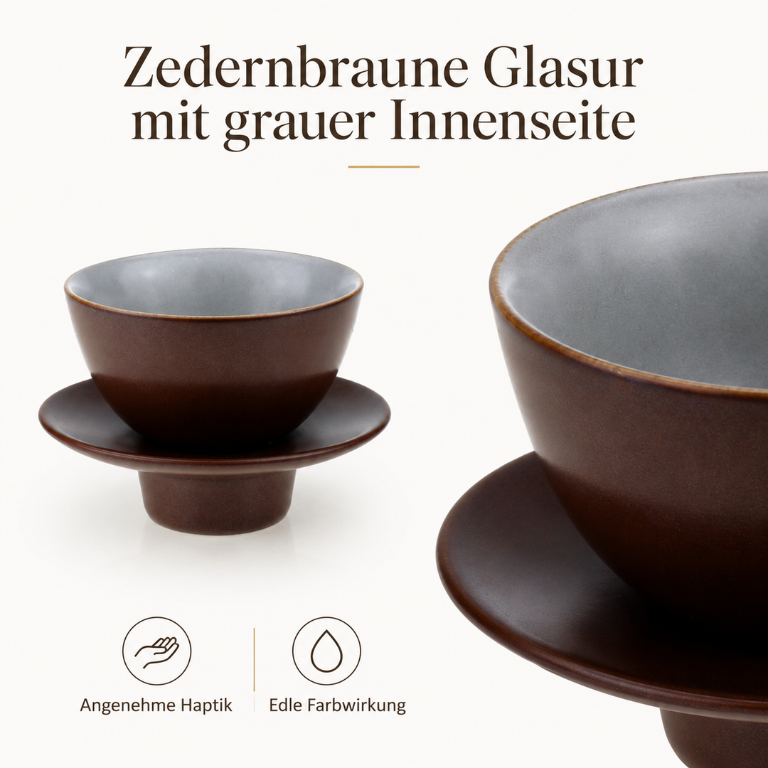 Teetasse "Ayame" mit Unterteller Zedernbraun – 2er Set für Tee & Espresso