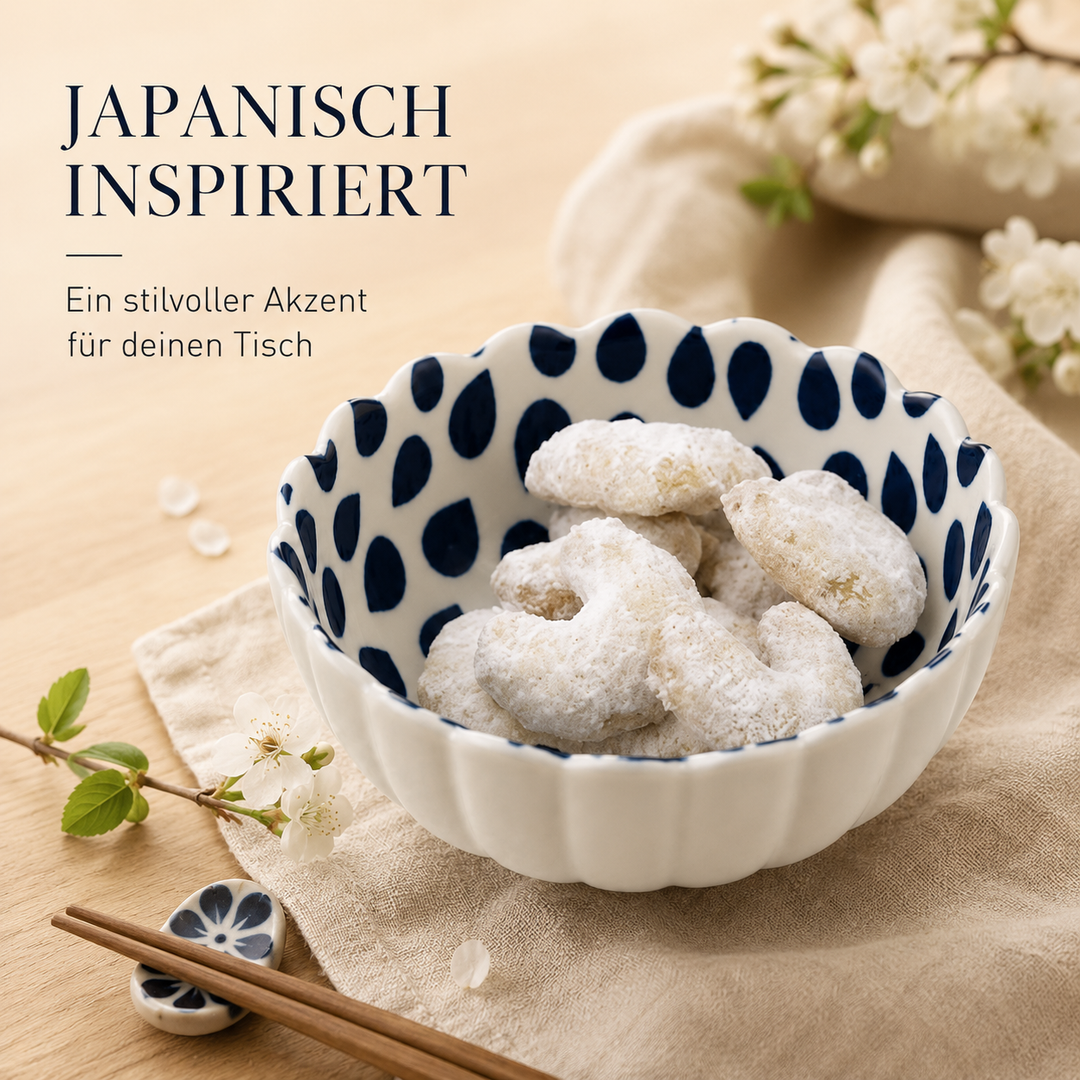 Porzellanschale "Momiji" blau Tropfen Design