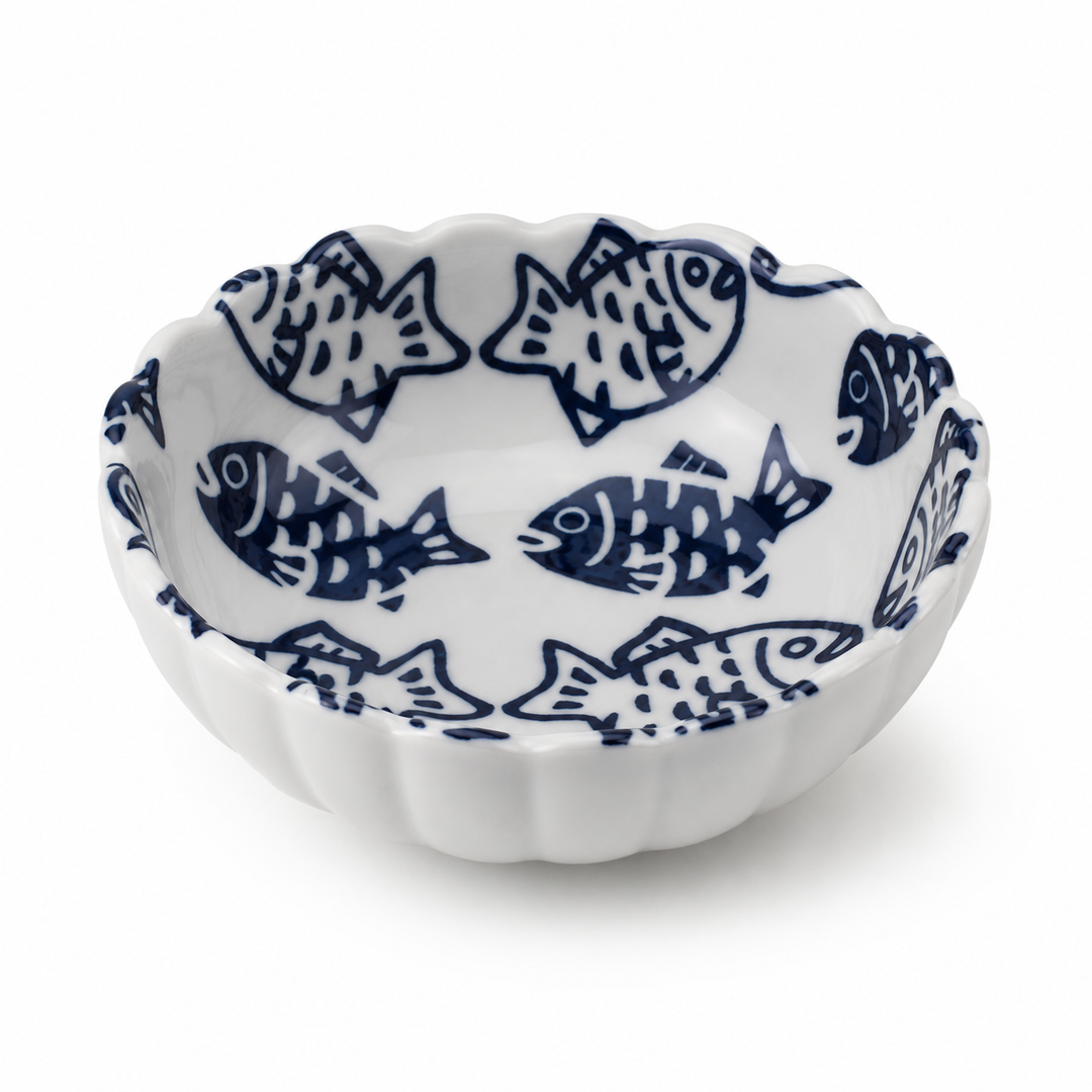 Porzellanschale "Momiji" Fisch Blau – 11 cm