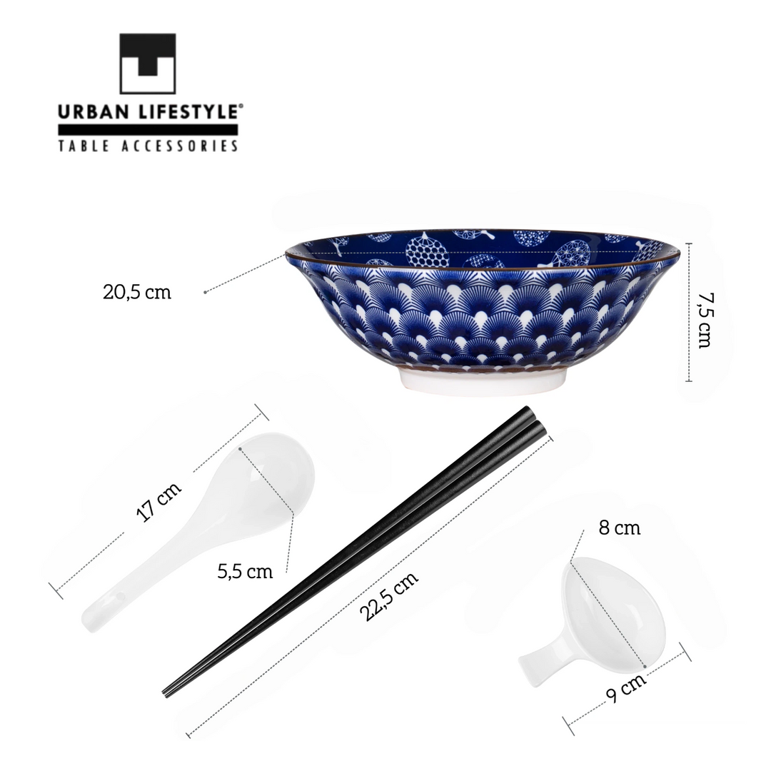 URBAN LIFESTYLE Ramen Schüssel Dinner Set Porzellan 8 Stück "Uchiwa"