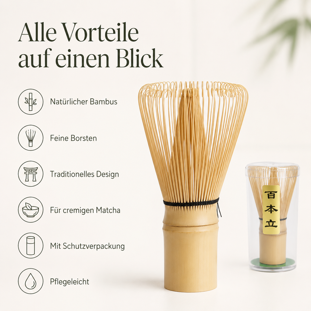 Matchabesen Chasen aus Bambus für Matcha Tee 100 Borsten