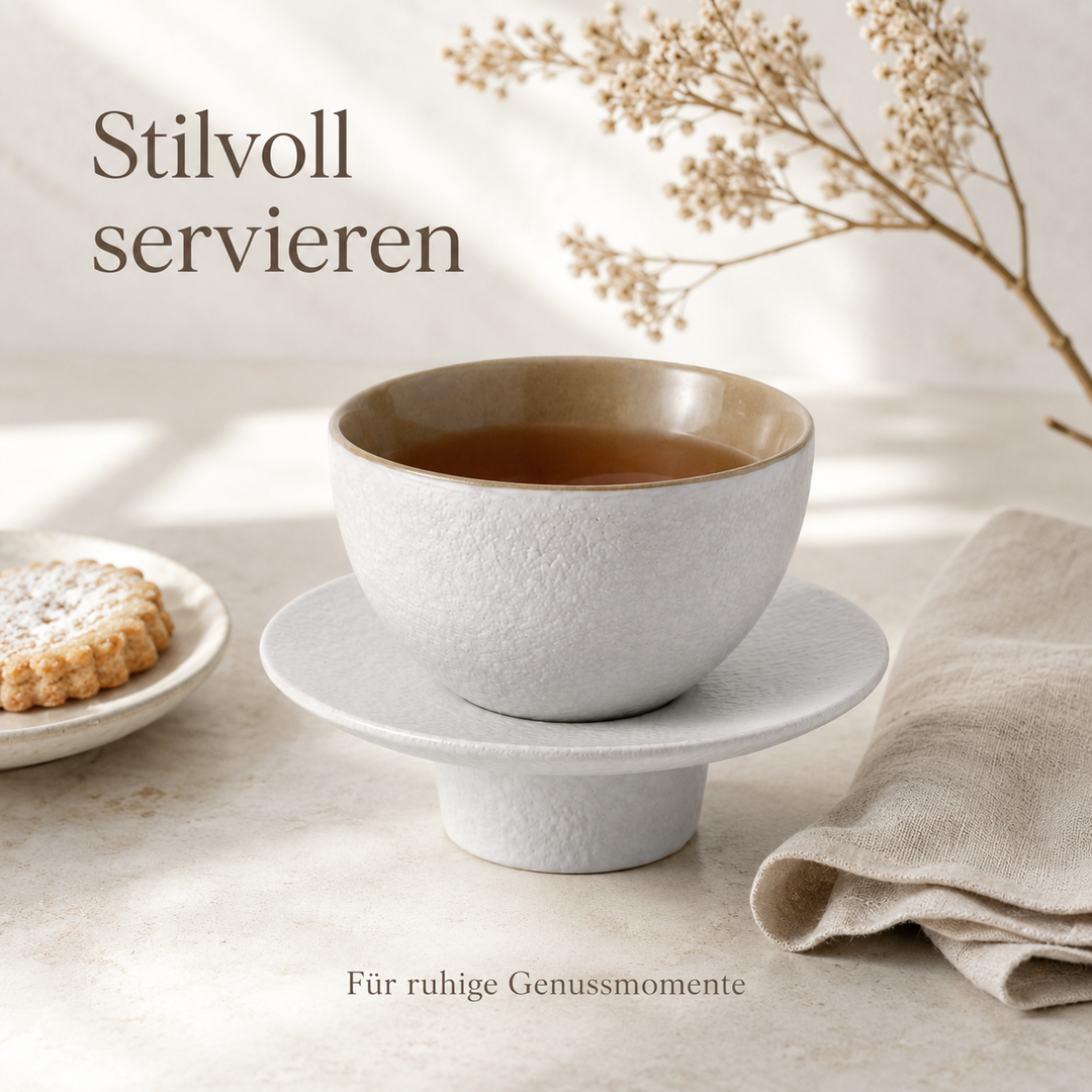 Teetasse "Ayame" mit Unterteller Weiß – 2er Set für Tee & Espresso