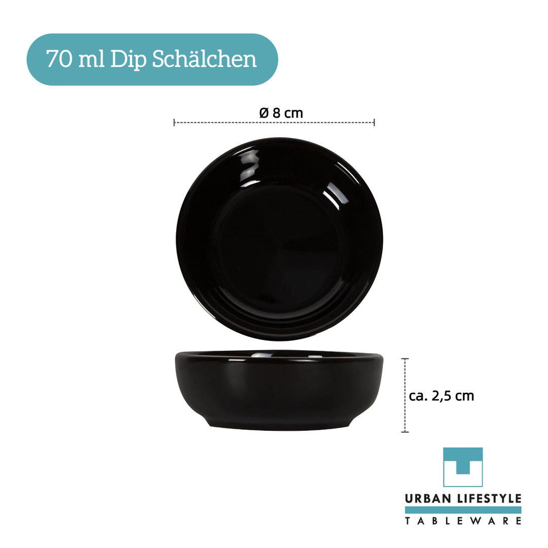 Dipschälchen Ayumi Keramik schwarz 6er Set – Detailansicht handgefertigt