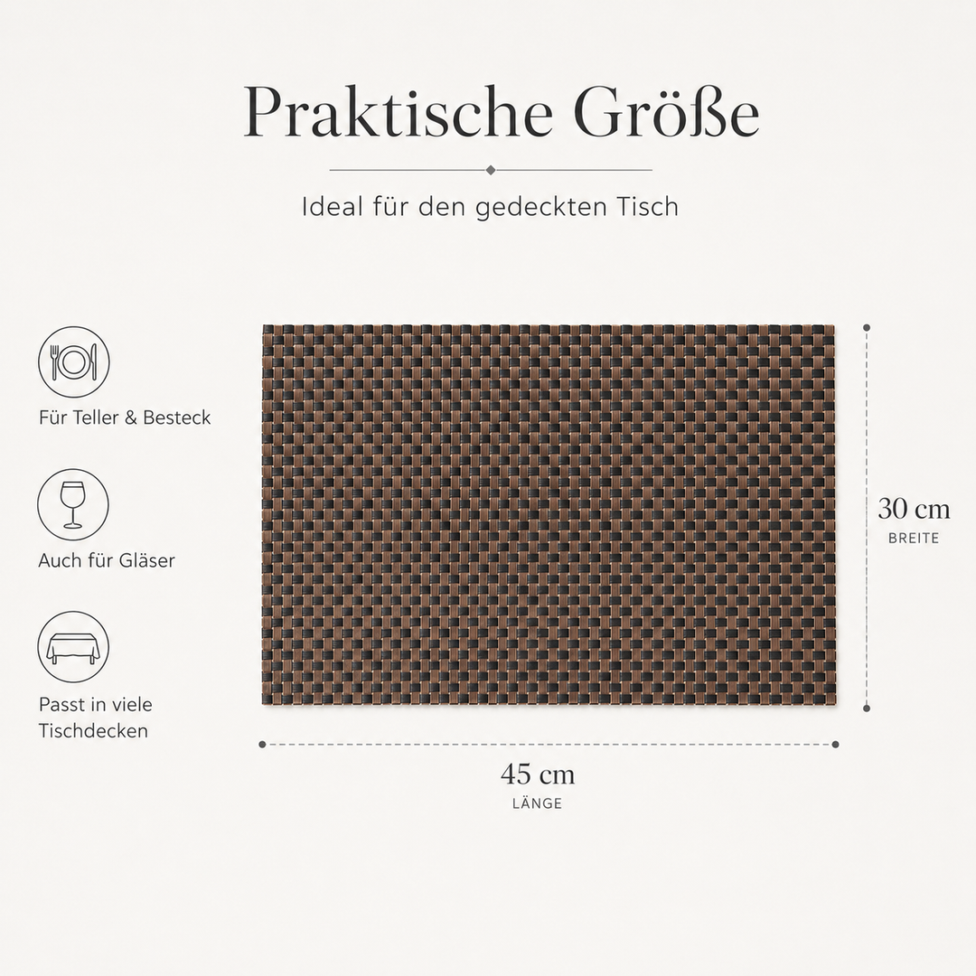 Tischsets ALFONSO 6er Set Braun Schwarz aus gewebtem PVC