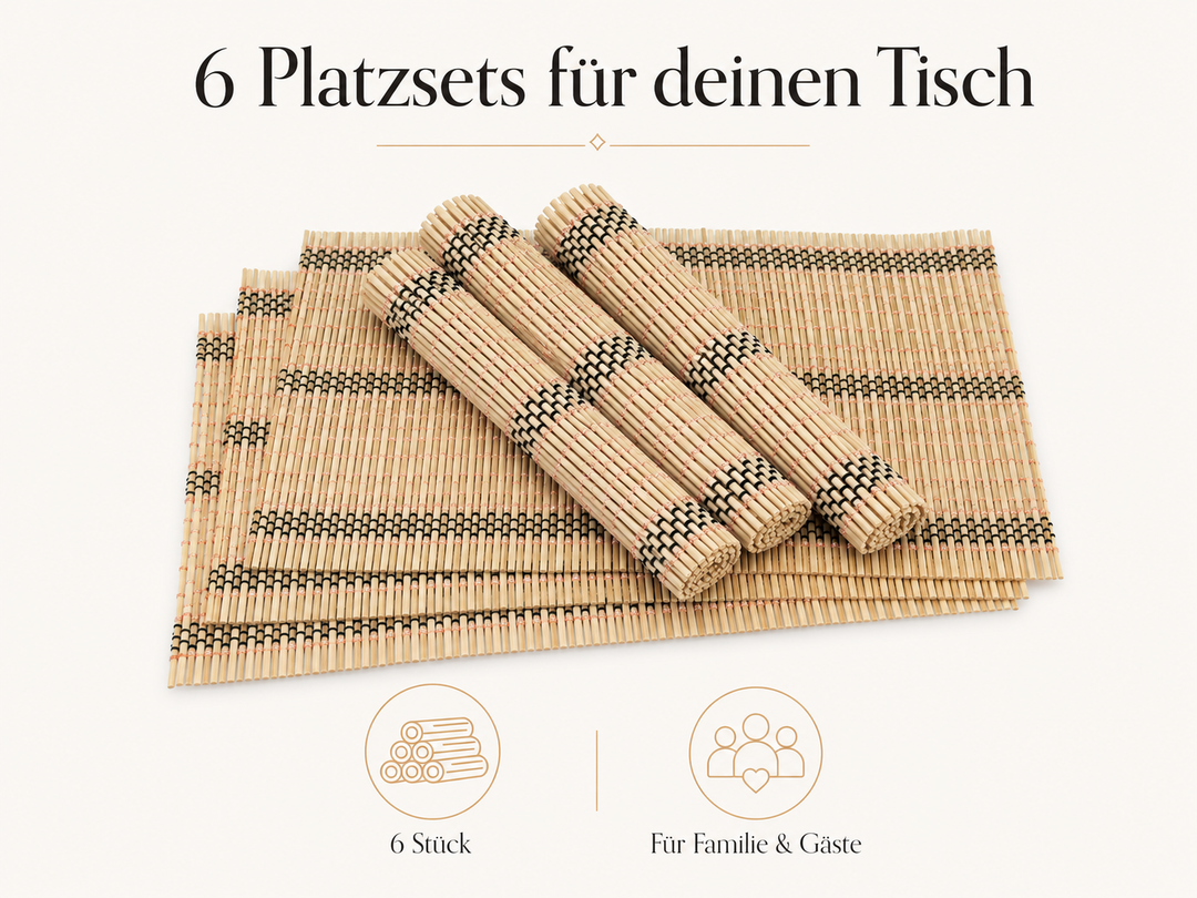 Bambus Tischmatten "Herbert" Natur 6er Set – natürliche Platzsets 45 x 30 cm