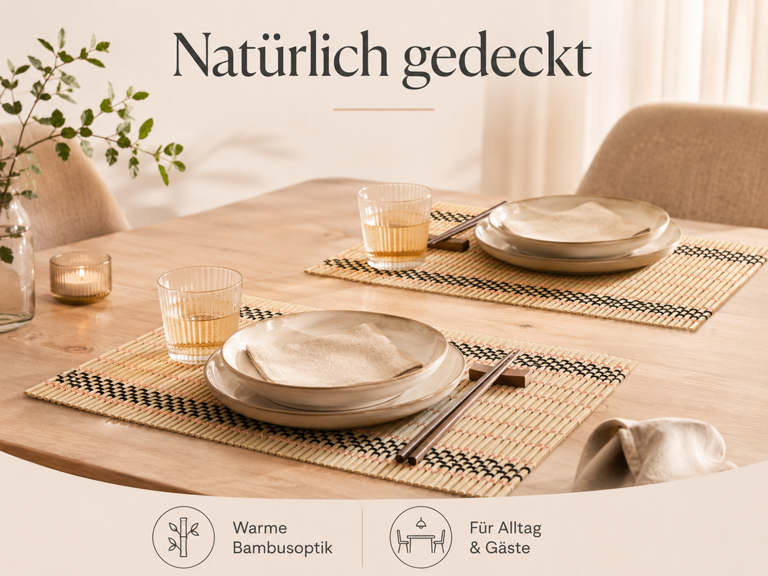 Bambus Tischmatten "Herbert" Natur 6er Set – natürliche Platzsets 45 x 30 cm