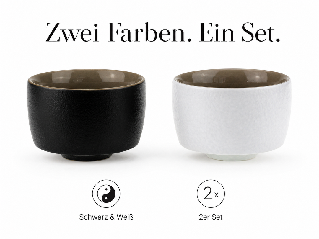 Teeschalen Set „Zen“ 2er Set – Matt Schwarz & Matt Weiß | Teetassen & Espressotassen aus Keramik