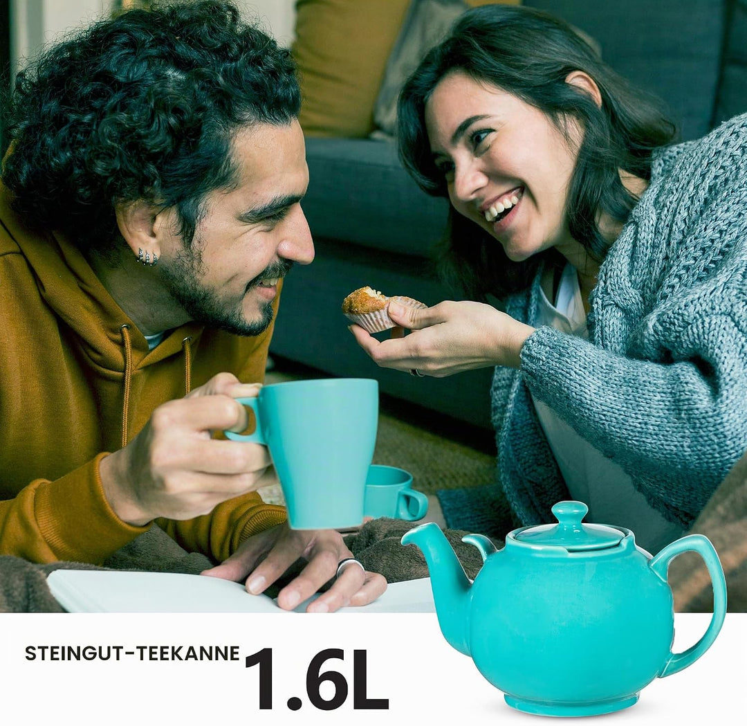Teekanne Liverpool Türkis mit Edelstahl-Siebeinsatz