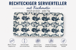 Bild in der Galerie öffnen: Rechteckiger Keramik-Servierteller "Momiji" mit blauem Fischmotiv 25,5 x 12 cm