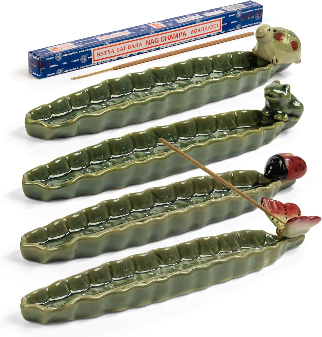 Räucherstäbchenhalter aus Keramik in Blattform, 4er-Set